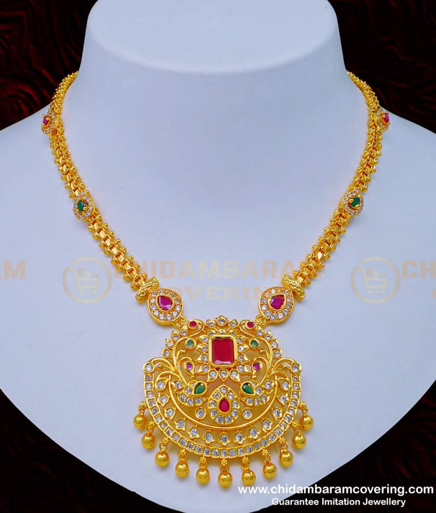 ad stone jewellery, white stone necklace, white stone jewellery, necklace set, necklace with earrings, one gram gold jewellery, gold covering jewellery, cz stone necklace, ad stone necklace,