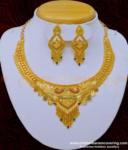 NLC981 - Stunning Gold High Quality Forming Gold Enamel Necklace Set for Wedding 