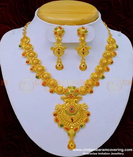 Buy Bridal Wear First Quality Enamel Forming Gold Necklace with Earring  Combo Set For Wedding