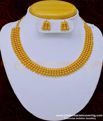 NLC983 - Beautiful Real Gold Look Gold Plated Gold Beads Necklace Set Kerala Jewellery Online