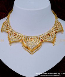 NLC994 - Beautiful Gold Design Lotus Design Choker Necklace Bridal Wear Impon Necklace