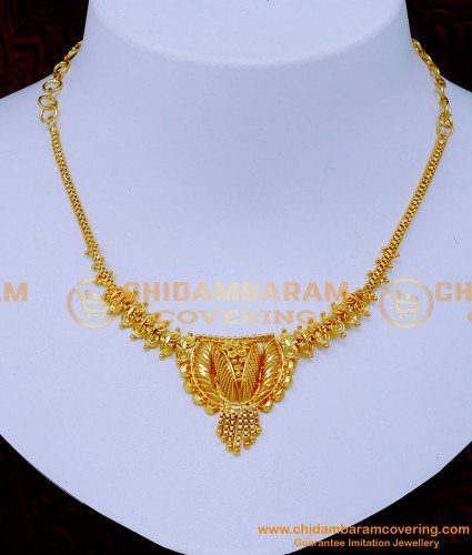 NLC1247 - Light Weight Plain Gold Plated Necklace for Wedding