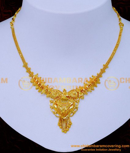 NLC1248 - Traditional Gold Necklace Design Gold Plated Jewellery 