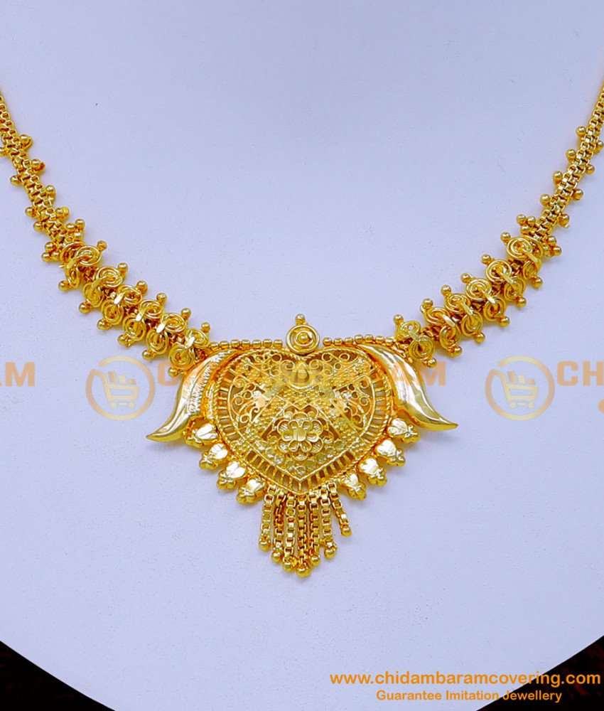 gold plated jewellery online shopping india, 1 gram necklace gold, gold plated necklace, simple necklace design, Necklace designs new model, gold plated jewellery