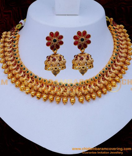 NLC1274 - Unique Wedding Antique Gold Necklace Designs for Ladies 