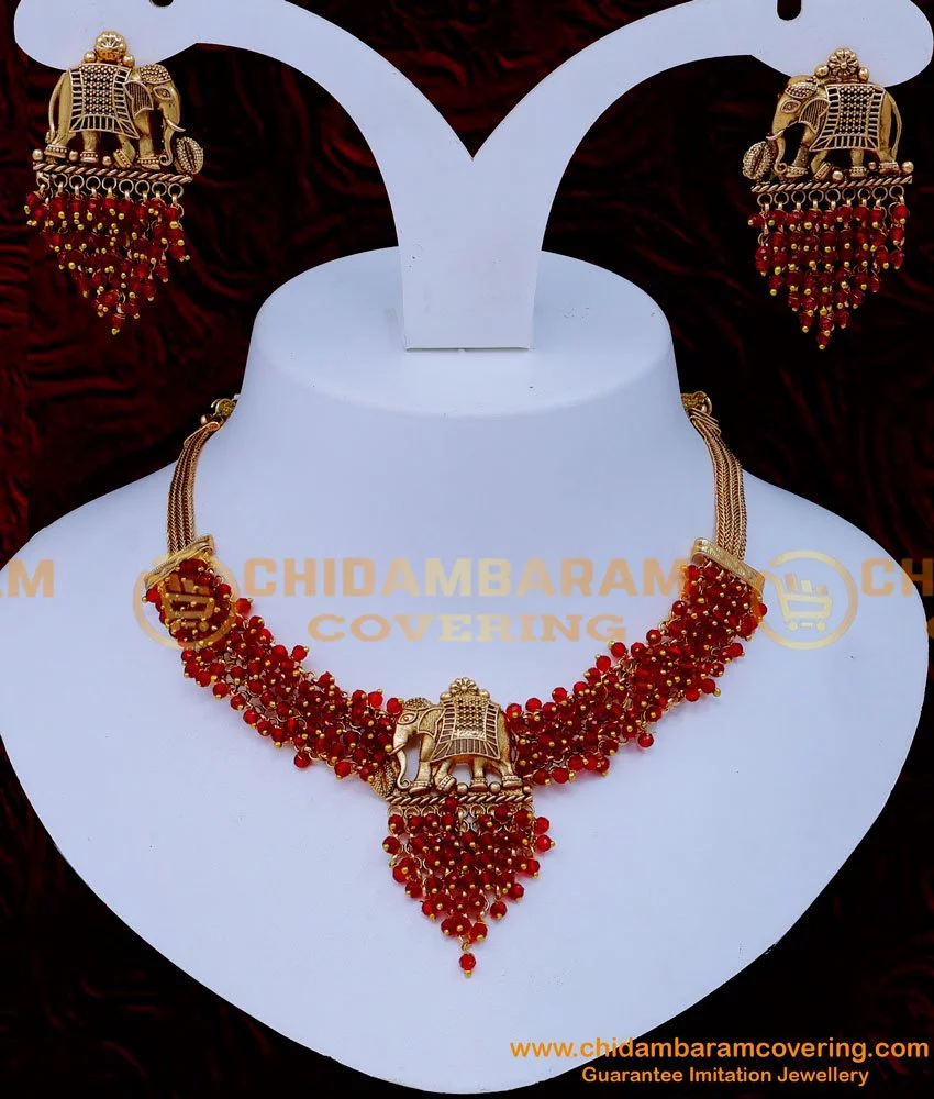 Gold Plated Wedding Bridal Red Stone Necklace For Women - Silver Palace