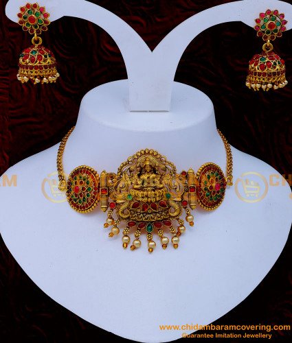 NLC1282 - Traditional Antique Bridal Lakshmi Choker Necklace Set Online