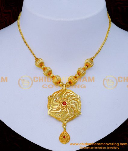 NLC1294 - Real Gold Look Light Weight Ruby Stone Gold Plated Necklace Design 