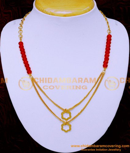 NLC1303 - Modern Light Weight Red Crystal Gold Necklace Designs Online