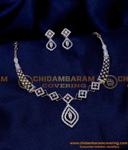 NLC1335 - Rose Gold Royal Modern Diamond Necklace Designs Online