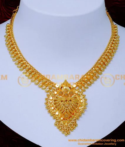 nlc1355 traditional mango design plain gold plated necklace online 3