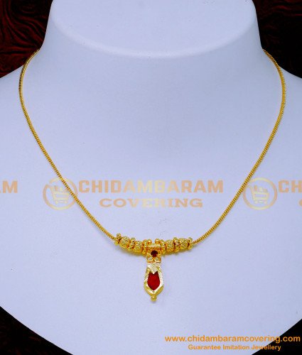 Nlc1381 - Kerala Single Red Pendant Palakka Chain Design Online