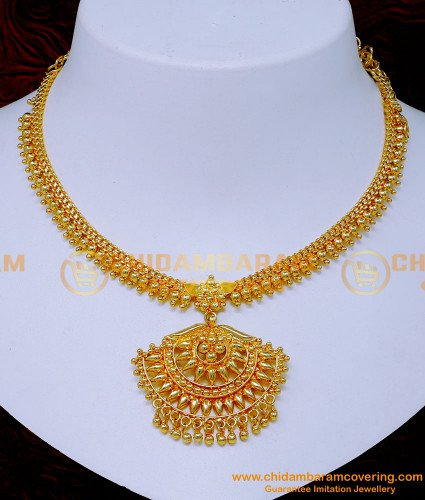NLC1398 - Traditional Gold Model Plain Necklace Design for Wedding