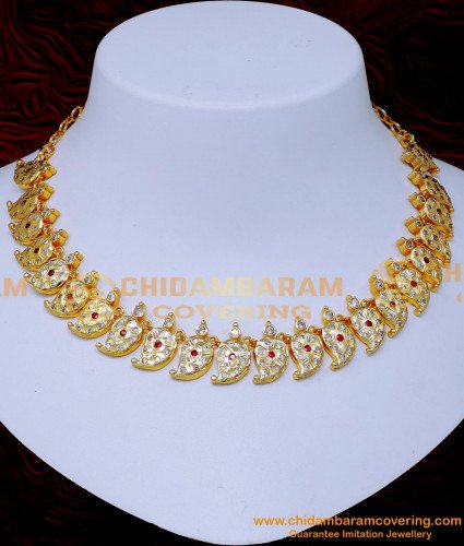 NLC1413 - Beautiful Stone Mango Design Necklace Impon Jewellery