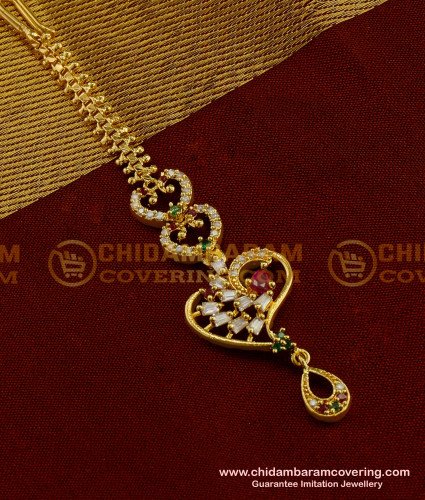 NCT027 - Stylish One Gram Gold CZ Maang Tikka Designs for New Brides