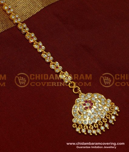 NCT077 - Bridal Wear Maang Tikka Gold Design Impon Full Stone Nethi Chutti Online