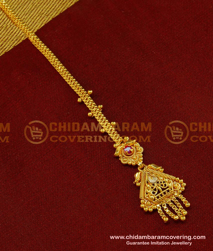 NCT117 - One Gram Gold Maang Tikka Single Ruby Stone Light Weight Bridal Wear Nethi Chutti Designs