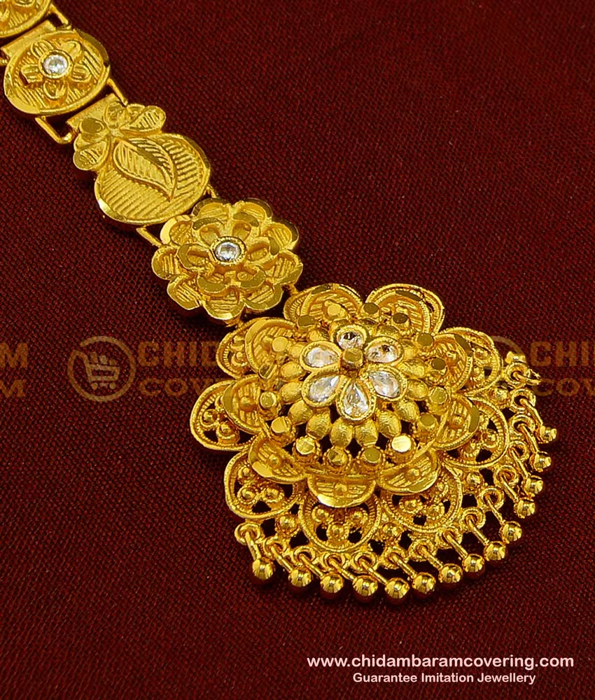 Buy Unique Sparkling Flower Design One Gram Gold Maang Tikka Design