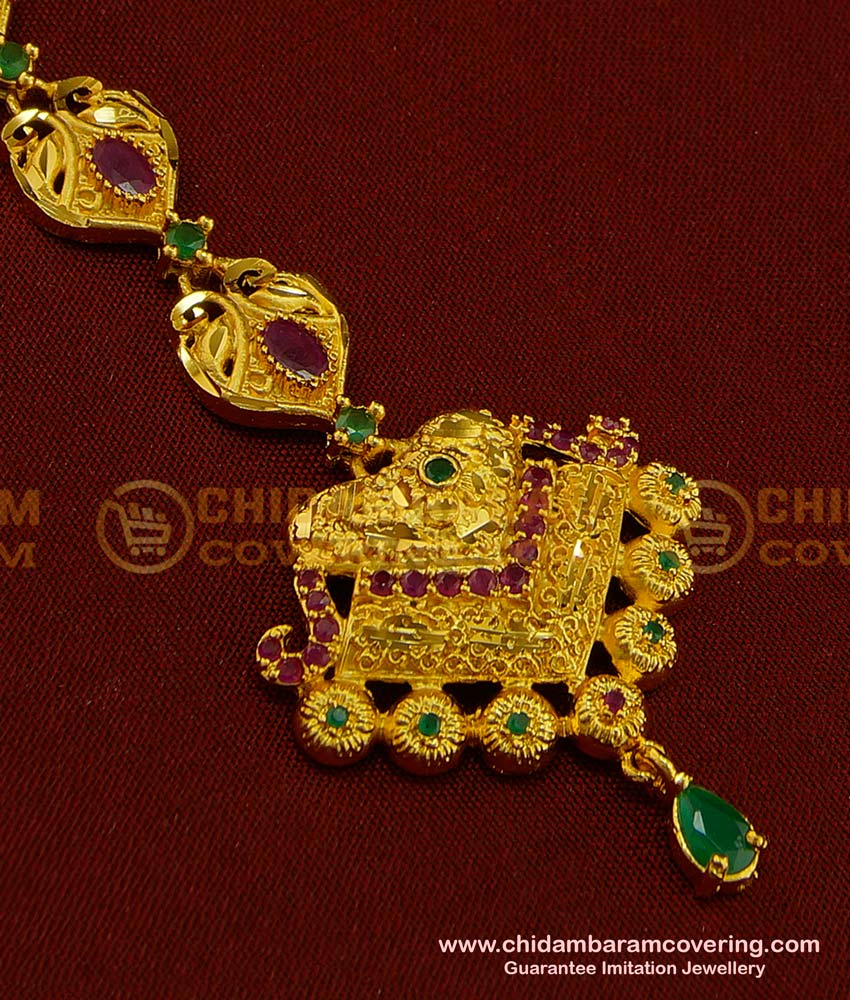 NCT139 - Bridal Papidi Billa Design Real Gold Design Gold Forming Cz Stone Designer Maang Tikka 