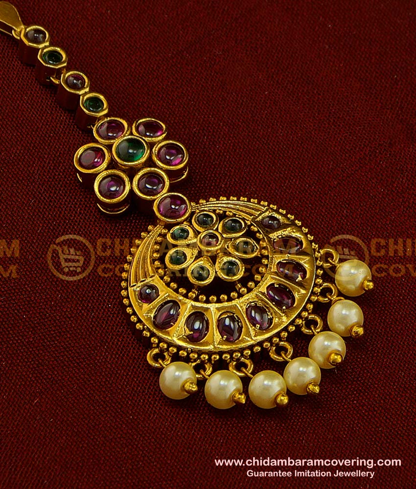 NCT145 - Beautiful Kundan Antique Jewellery Temple Maang Tikka Designs Pearl Drops Papadi Billa 