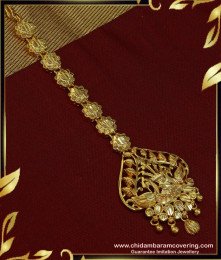NCT160 - Buy Latest Marriage Peacock Model Maang Tikka Gold Designs One Gram Bridal Matha Patti 