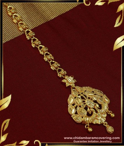 NCT182 - 1 Gm Gold Plated Peacock Design Big Size Nethi Chuti / Maang Tikka for Wedding 
