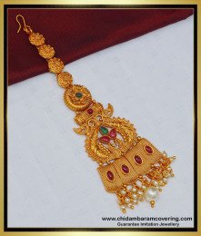 NCT208 - Premium Quality Temple Jewellery Peacocke Design Big Size Wedding Maang Tikka Online