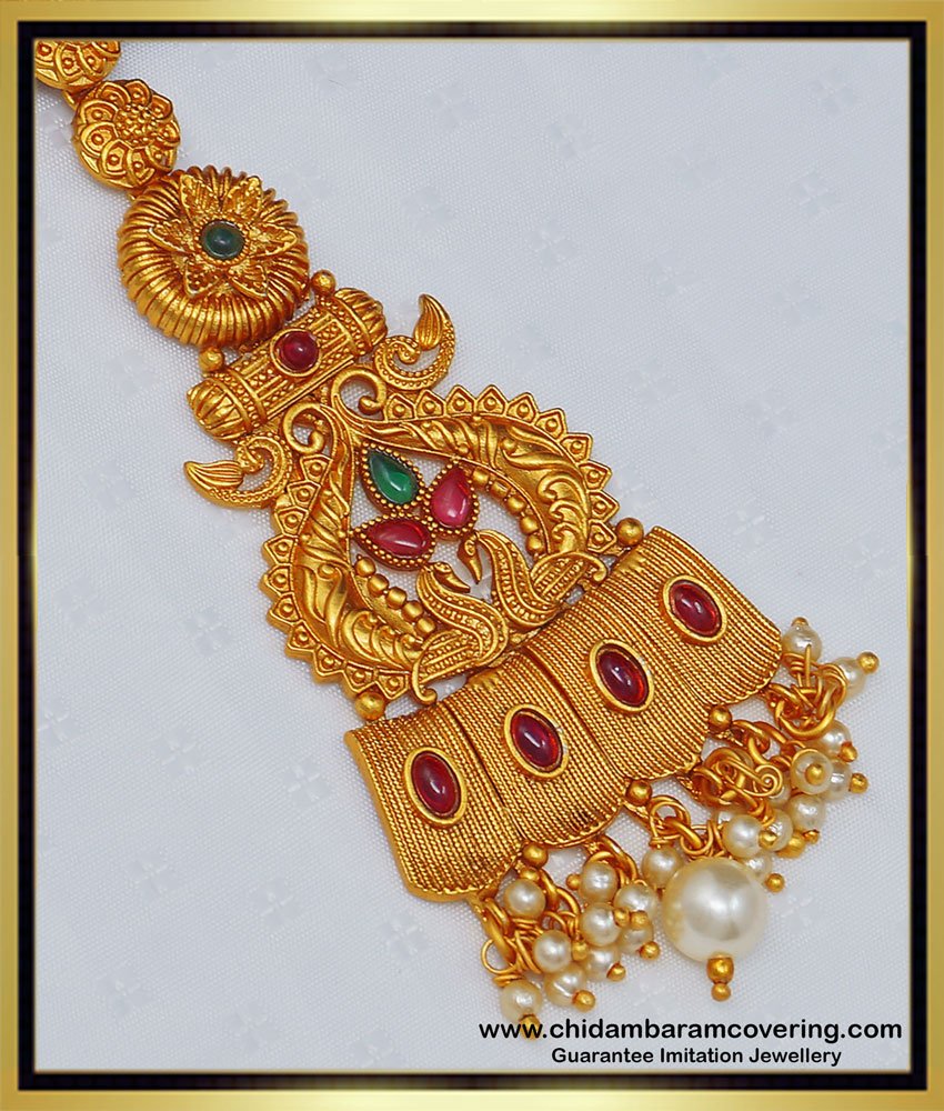 one gram gold jewellery, temple jewellery, antique jewellery, nagas jewellery, indian jewellery,maang tikka gold, nethichutti gold, maang tikka with price,