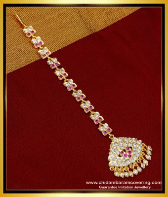 NCT220 - Impon Traditional Gold Stone Maang Tikka Design Pure Gold Plated Guarantee Jewellery Online
