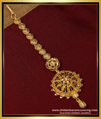 NCT224 - Latest Plain Gold Design One Gram Gold Bridal Wear Maang Tikka Online