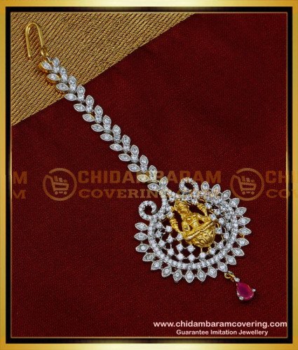 NCT261 - Latest Lakshmi Design Silver White Stone Maang Tikka for Bride