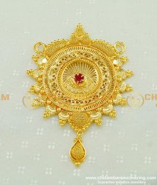 PND042 - Grand Look Ruby Stone Gold Plated Big Pendant Bridal Wear Round Dollar Collections 