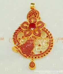PND051 - Attractive Party Wear Long Dollar Ruby Stone Modern Gold Pendant Designs for Female    