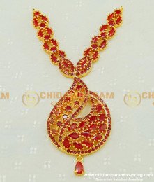 PND053 - One Gram Gold Party Wear Long Dollar Ruby Stone New Dollar Collections Buy Online Shopping