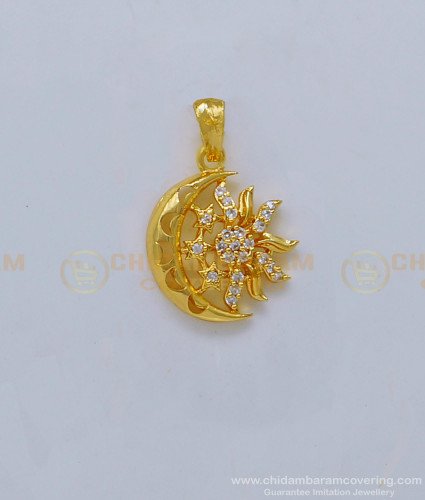 PND058 - Unique American Diamond White Stone Small Gold Pendant Design with Chain
