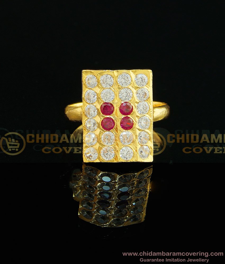 RNG020 - Real Gold Design Impon White and Ruby Stone Ring Design Panchadathu Anguthi Buy Online 