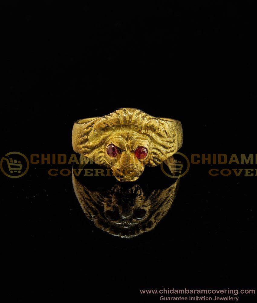 RNG050 - Chidambaram Covering Impon Ruby Stone Gents Lion Face ring 