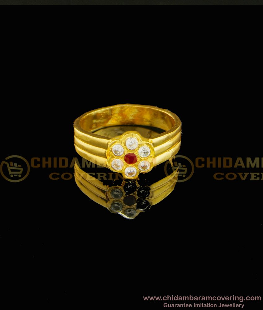 RNG072 - Original Panchaloha Flower Design Five Metal 1 Gram Gold Impon Stone Ring Online