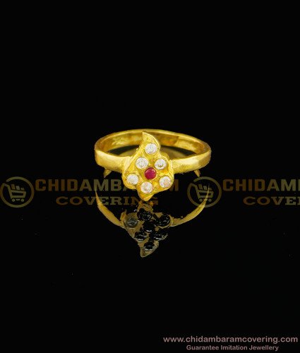 RNG077 - Pure Impon Finger Ring Gold Plated White and Ruby Stone Artificial Impon Finger Ring