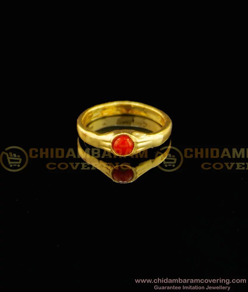 Buy Pure Impon Red Coral Gold Design 1 Gram Gold Pagadam Ring for Women