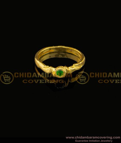 RNG100 - Elegant Slim Single Stone Emerald 5 Metal Impon 1 Gram Gold Ring for Female
