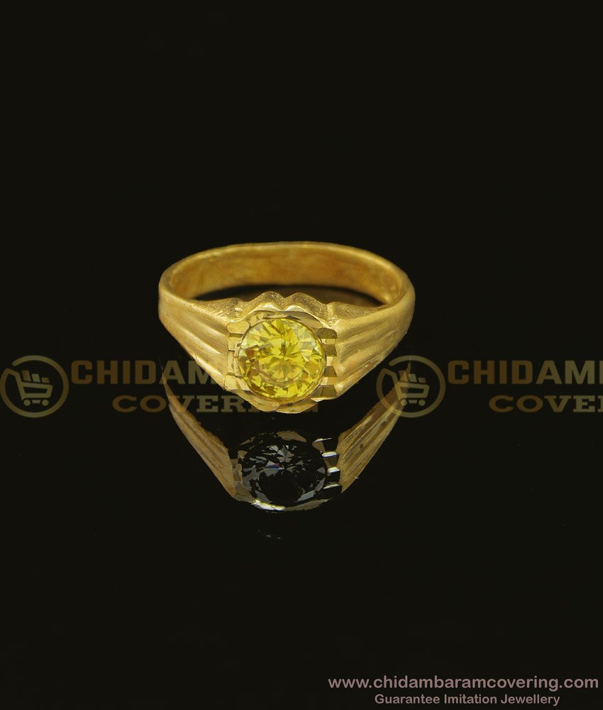 RNG118 - Five Metal Finger Ring Astrological Single Yellow Color Stone Ring for Daily Use 