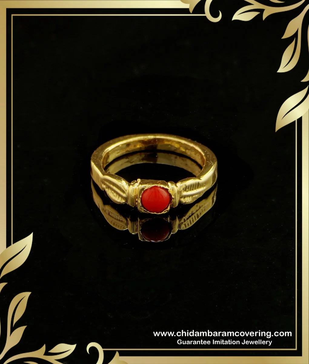 rng137 daily wear red coral impon ring gold plated impon female finger ring buy online 2