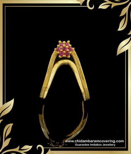 RNG140 - Unique Ruby Stone Modern Vangi Ring Designs One Gram Gold Ring for Women  