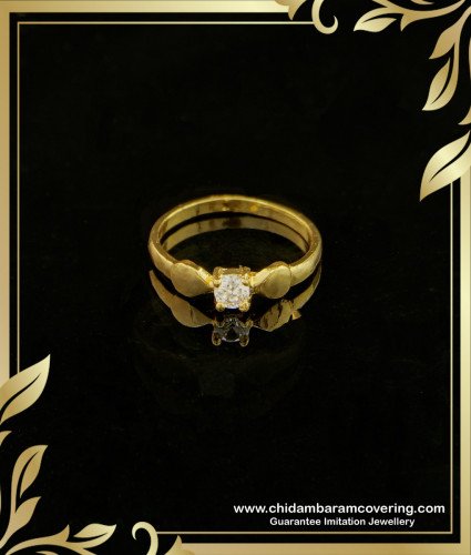 RNG152 - Buy 1 Gram Gold Light Weight Single White Stone Ring Designs for Female  