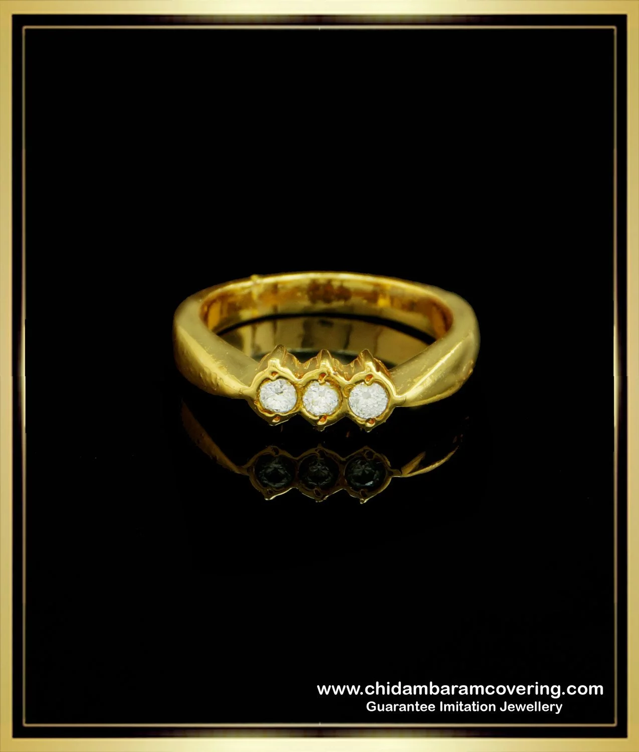 3 Stone Diamond Heart Design Gold Plated Ring for Women and Girls