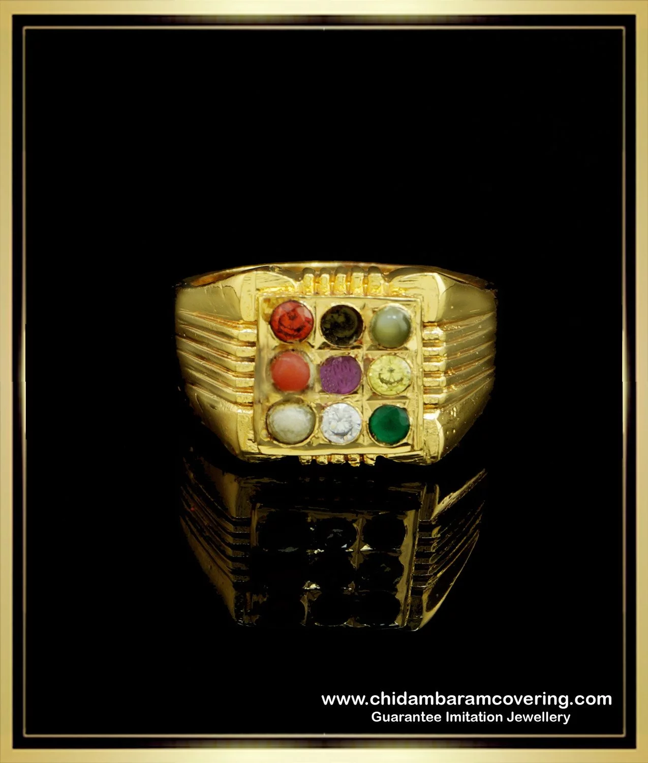 rng167 original impon gold plated natural 9 stone navaratna ring for men 1