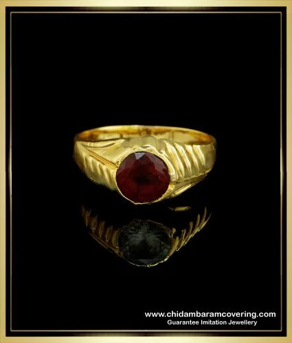 Jewelryonclick Real 5 Carat Red Coral Gold Plated Ring for Men Prong Style  in Size 5,6,7,8,9,10,11,12,13|Amazon.com