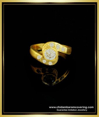 RNG175 - Latest Impon Real Gold Design White Stone Small Size One Gram Gold Stone Ring for Girls 