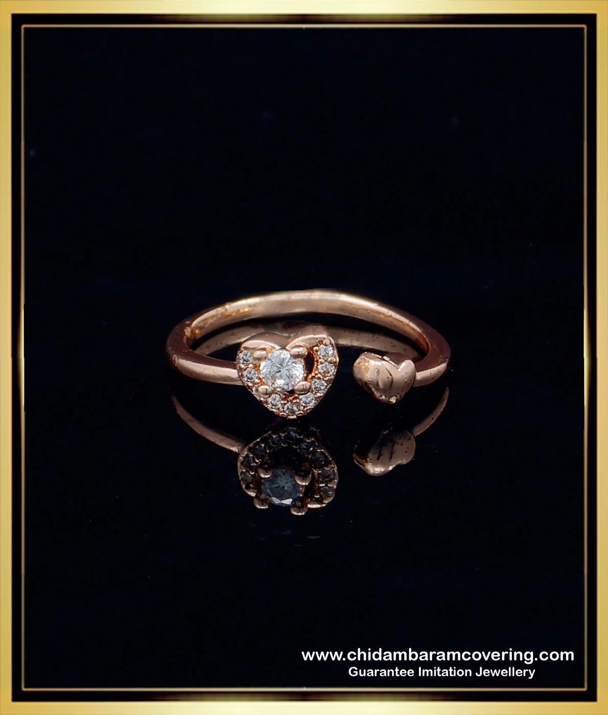 Triangualar Stone with Petal Motif Gold Ring